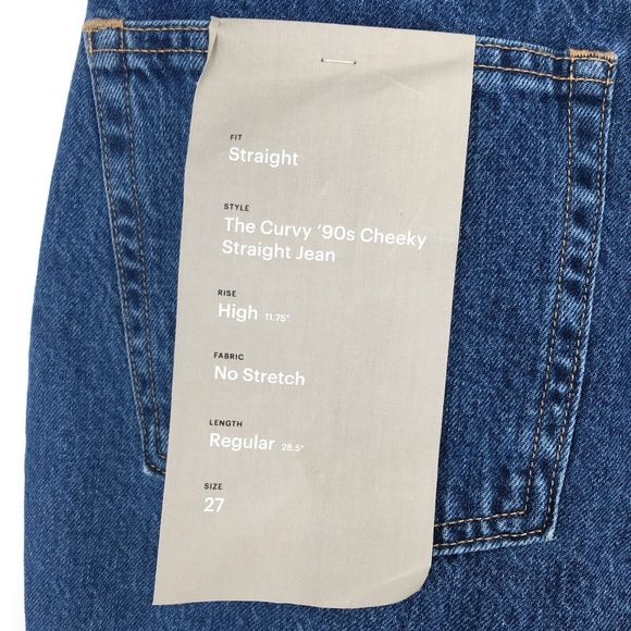 NWT Everlane Women 27 The Curvy 90's Cheeky Straight Med Blue Jean 100% Cotton - Picture 4 of 8